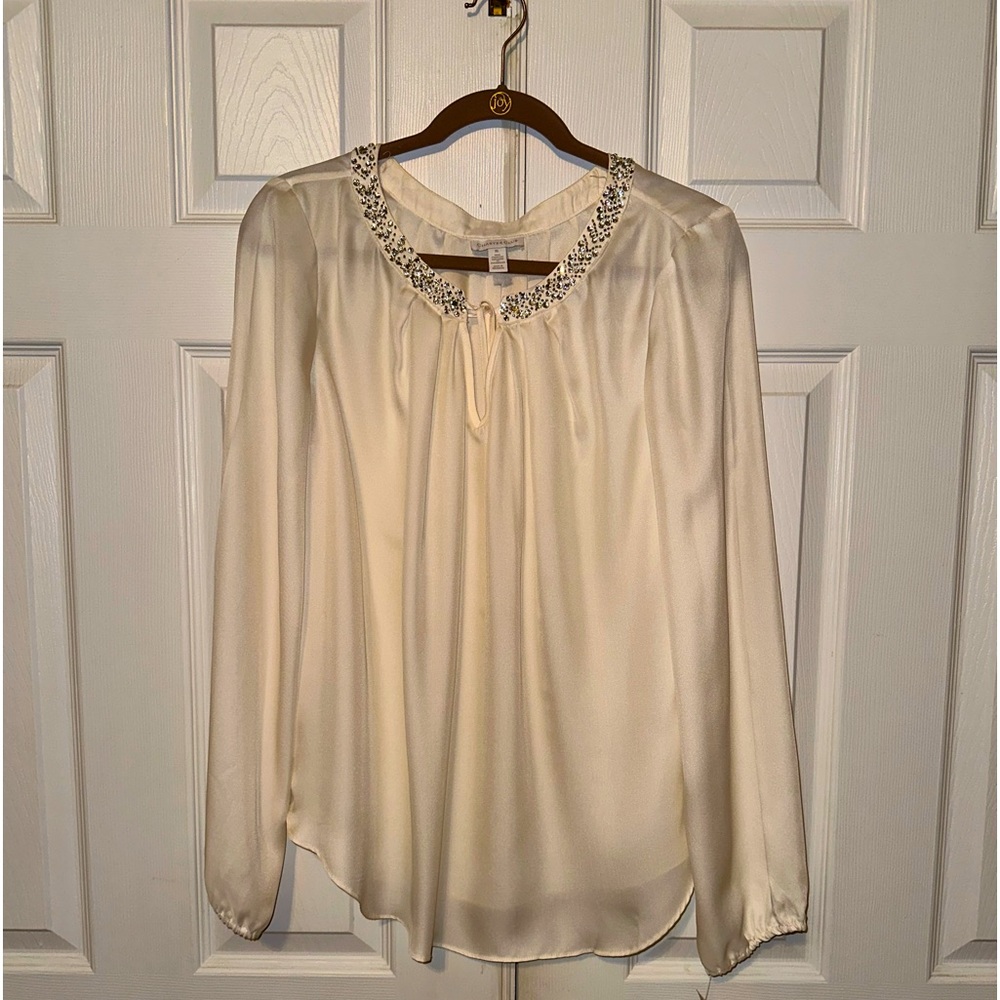 Dressy Blouse with Diamond Crystal Neckline!! Super Cute!!!